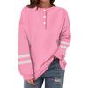 Women's Casual Fashion Comfortable Striped Long Sleeve Round Neck Button Casual Loose Hem Side Slit T-Shirt Tops