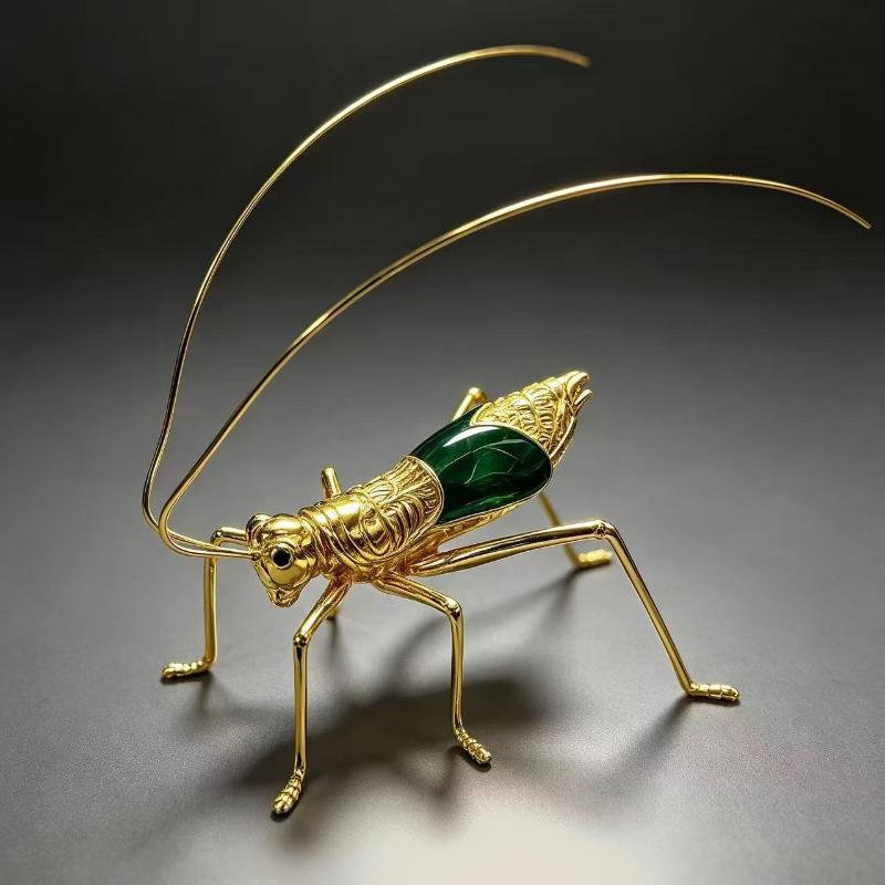 Chinese Style Golden Grasshopper Ornament Retro Enamel Craft Tabletop Decor Home Decoration