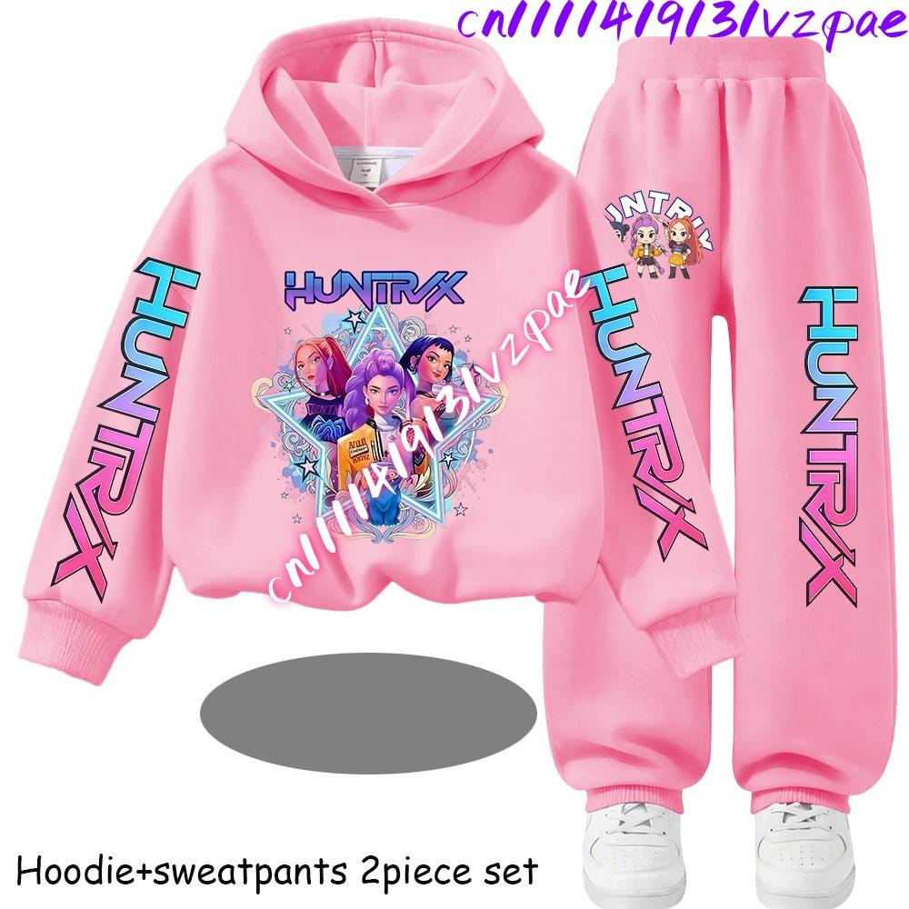 TZWY2026 Autumn KP Op Girls Print Clothing Children Hoodie 2pcs Set Pants Suit Kids Tracksuit Splice Sport Tracksuits