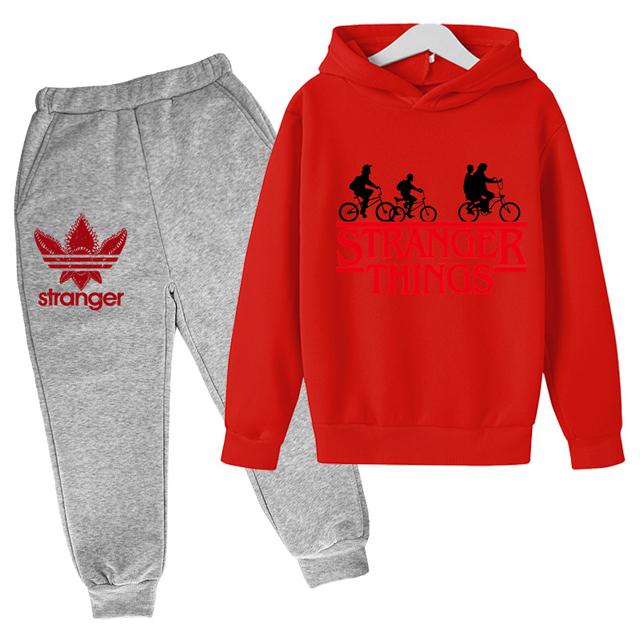 Set 2 pezzi Felpe+pantaloni per bambini Stranger Things 5 Felpe Set di abbigliamento Felpa Bambini Ragazzi Ragazze Set di vestiti Felpe Hellfire Club + Pantaloni Completi 9-10 Years
