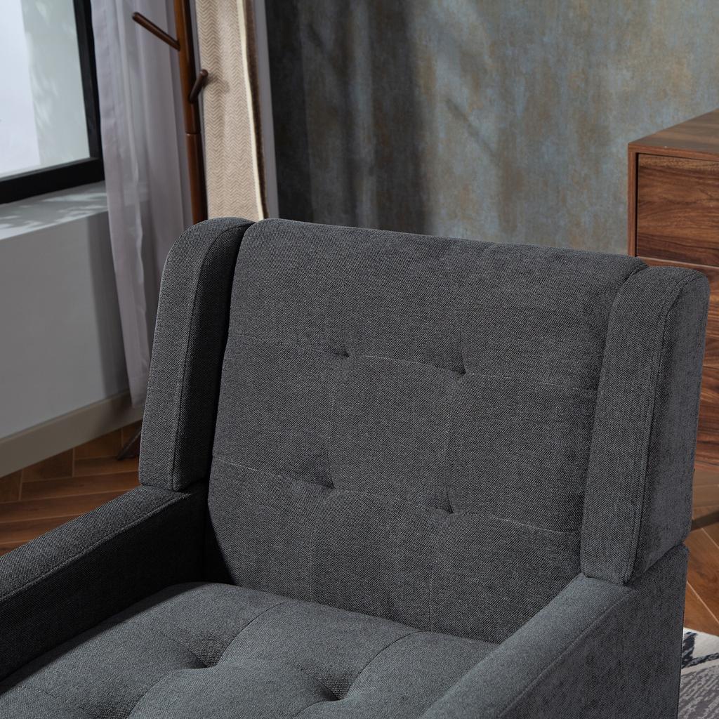 Upholstered Chair with Button Tufting Made of Suede - Mid-Century Modern Armchair with High-Density Foam Cushion and Solid Wood Legs for Small Spaces