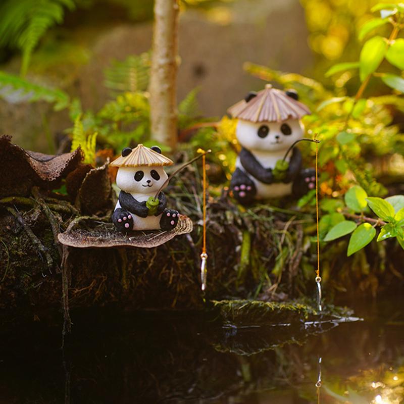 Garden Statue Resin Panda Fishing Figurines Sculpture Yard Art Ornament For Fairy Garden Patio Lawn Balcony Housewarming Gifts