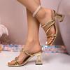 Fashion Square-toe Open-toe Plus-size Women's Shoes Summer New One-word High-heeled Cool Mop
