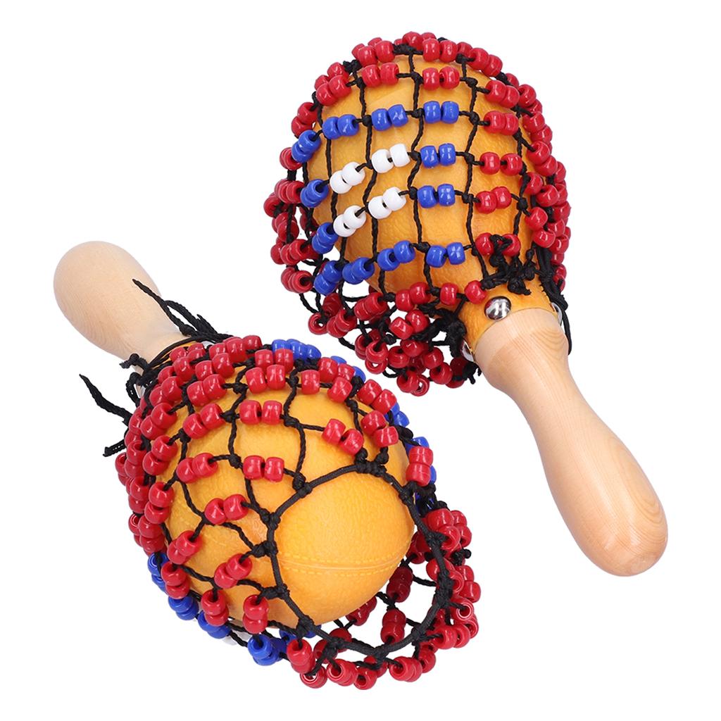 2Pcs Tambourine Sand Hammer Shakers Bead Net Hand Percussion Musical Instrument for Party Games