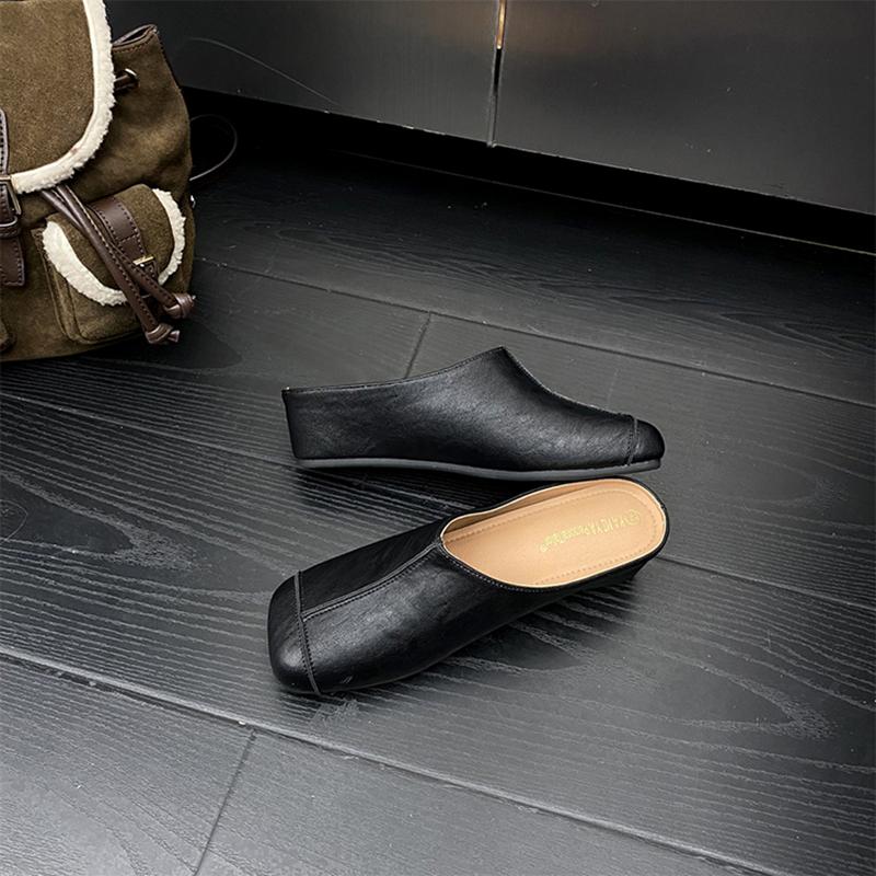 Fashion 2025 NEW Summer High Heels PU Shoes For Women Covered Toe Casual Pumps Women Sandals Daily Walk Slippers Mules Slip-On Heels