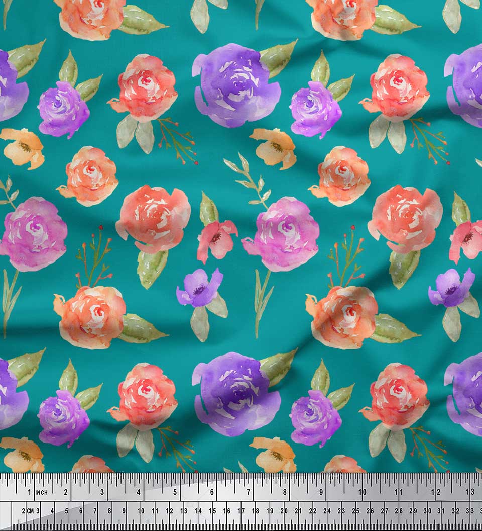 

Soimoi Black Japan Crepe Satin Fabric Flower & Leaves Watercolor Print Fabric by the metre 42 Inch 42 Inch Wide - Poly Crepe зелений