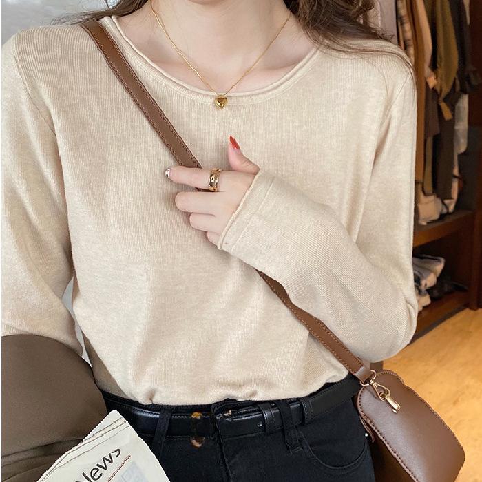 

Белый черный O-образный вырез вязаный свитер женский весенний длинный рукав базовая рубашка однотонный тонкий пуловер топ осень зима свитера One Size