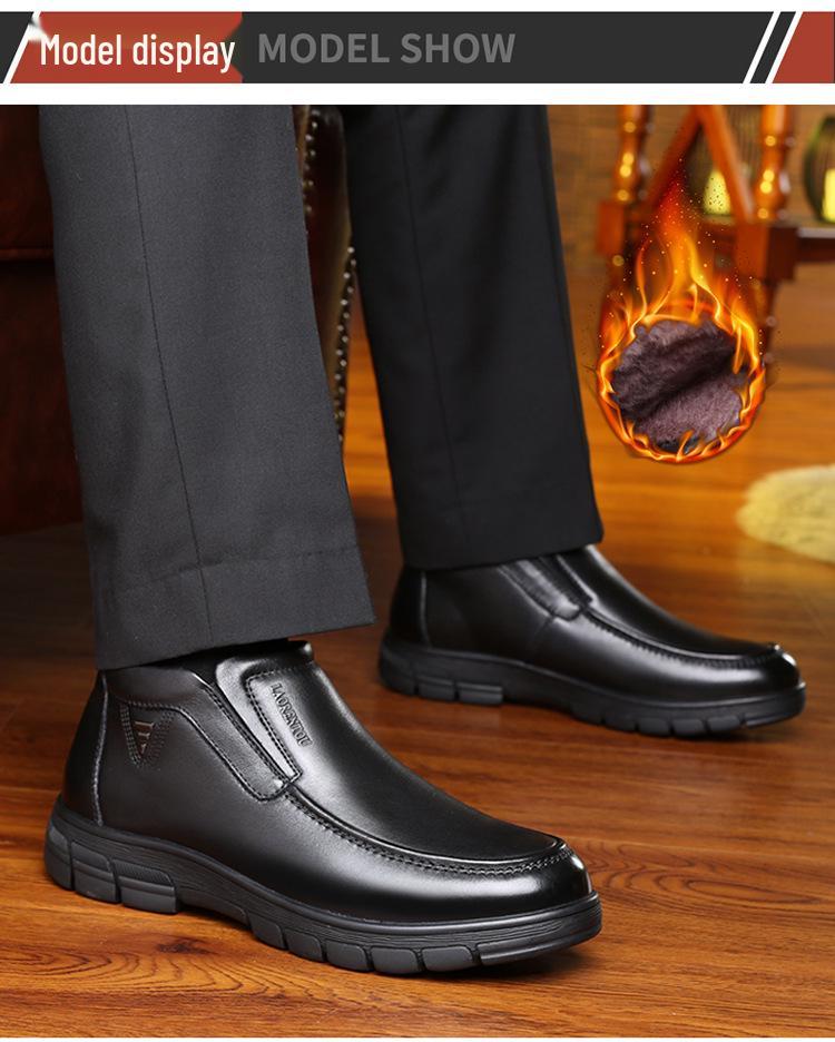 Men's High-Top Leather Shoes, Thick-Soled and Warm, for Middle-Aged, Style QN2788-6
