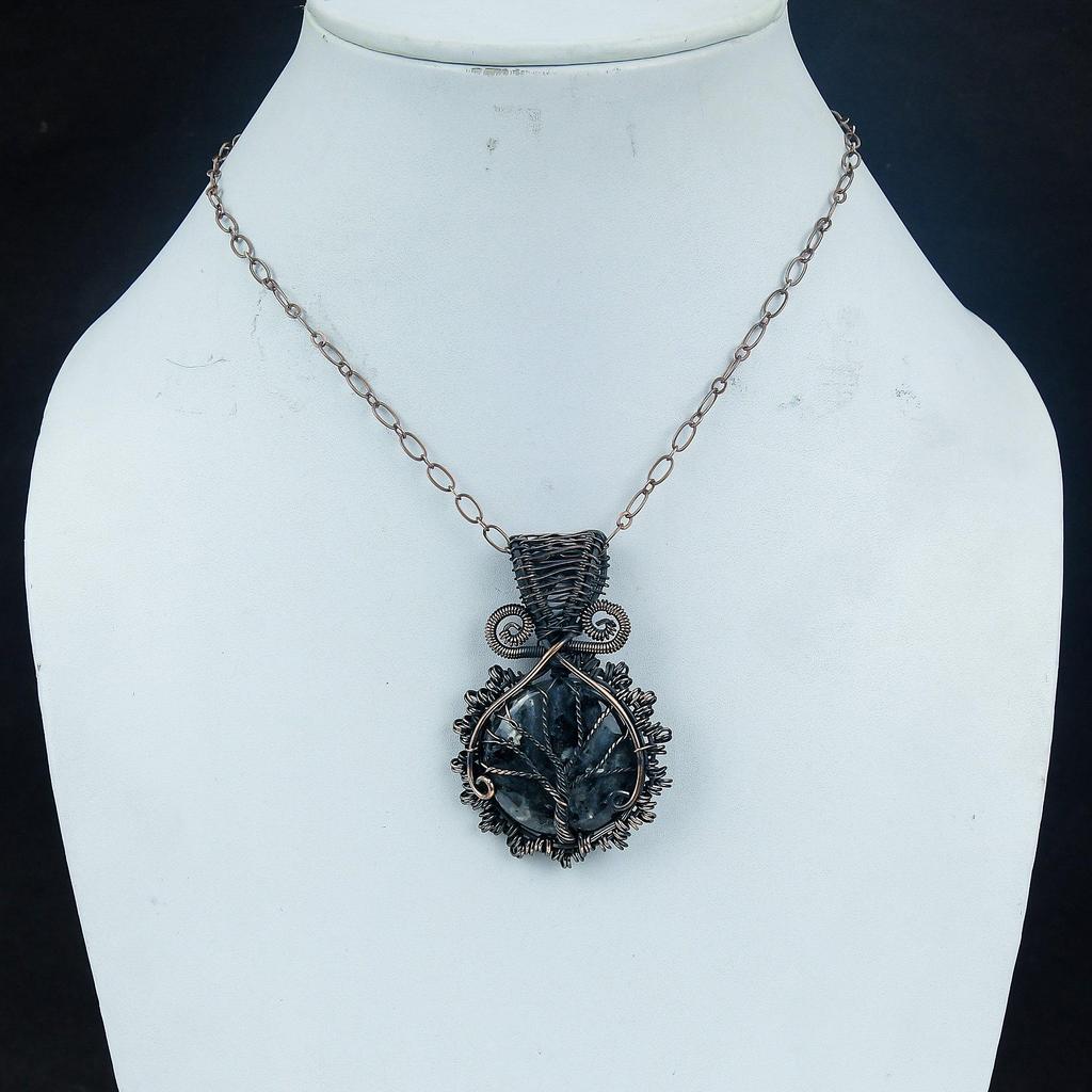 Larvikite Pendant, 999 Copper Wire Wrapped Gemstone Jewelry, Handmade Pendant Amazing Jewelry, Gift For Her