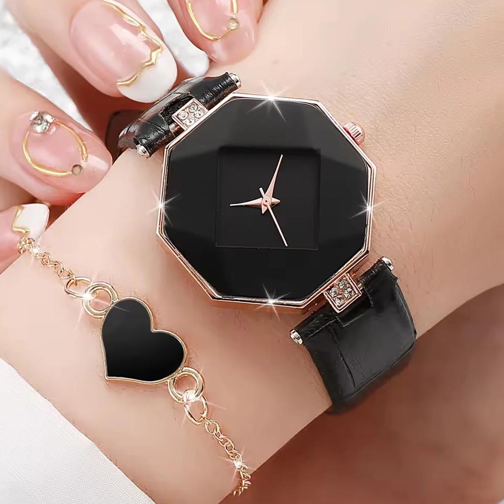 1pc-New Korean Luxury Women's Watch with Angular Diamond Mirror Fashion Watch