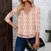 Women's Fashion Casual V-Neck Three-Quarter Sleeve Print Top