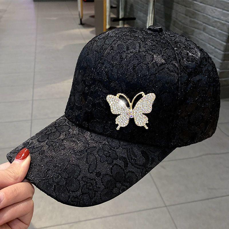 Women's Crystal Butterfly Baseball Cap - Sequined Gold Thread Cotton Sun Hat, UV Protection Visor for Spring Summer Autumn