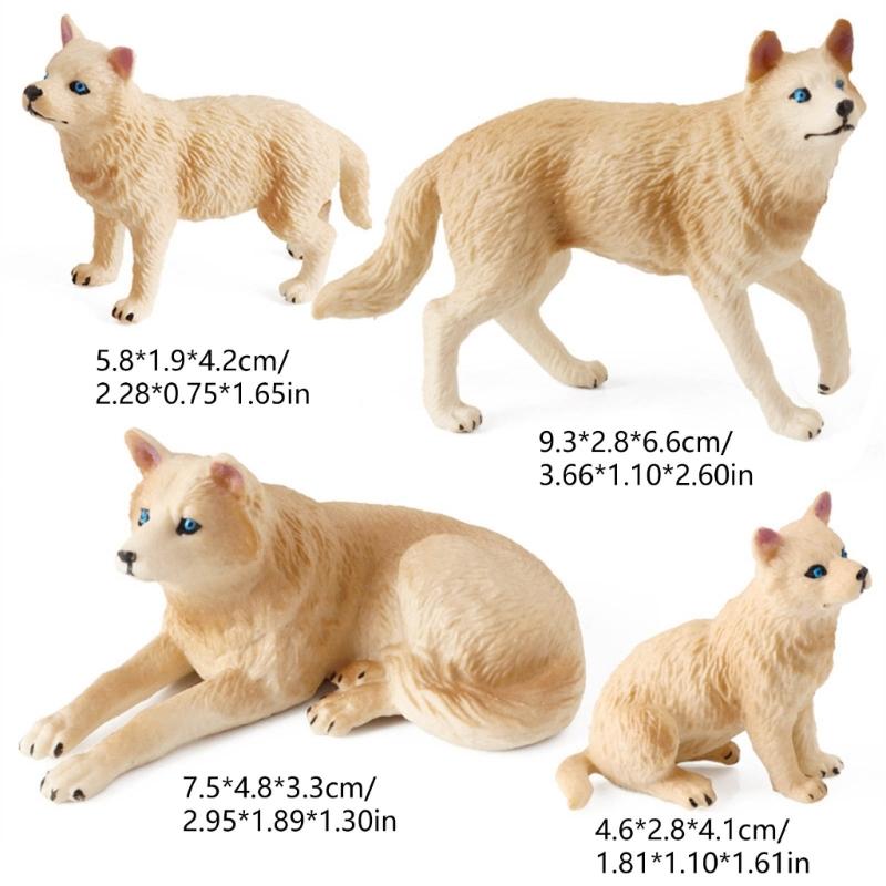 Wolf Figurines Set of 4Pcs Realistic Animal Figures for Landscape Decorations Early Educational Toy Birthday Party Gift