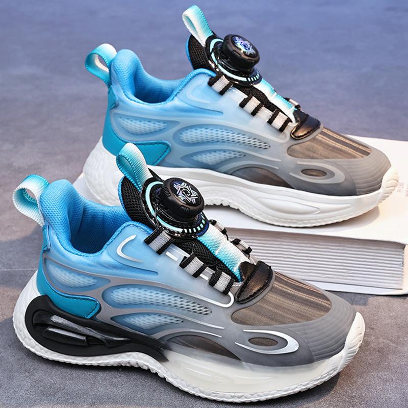 Boys shoes 2025 spring and summer new mesh breathable children's sports shoes medium and large children's boys rotating buckle running shoes