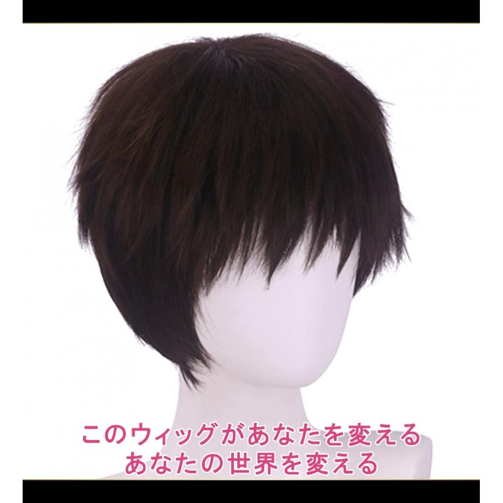 CaseEden Cosplay Wig Neon Genesis Evangelion Shinji Ikari Short Dark Brown White Mercier Wig Net Set of 2