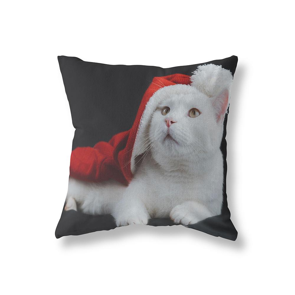 Merry Christmas Cute Dog Print Pattern Polyester Cushion Cover Home Living Room Sofa Decoration Square Pillow Pillow Cover