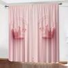 2PCS Pink Crown Curtains   Polyester Material Design with Rod Bags   Bedroom   Home Decoration