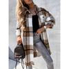 Stylish Plaid Print Womens Long Jacket - Relaxed Casual Button Front with Flap Pockets - Durable Outerwear for Everyday Fashion