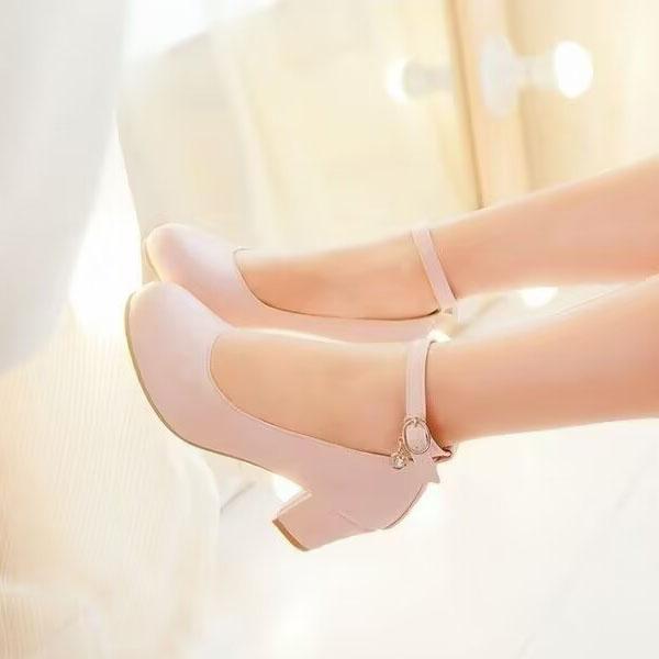 Pantofi de damă cu toc înalt Un singur pantofi de culoare solidă cu toc gros gură lejeră pantofi patru anotimpuri pantofi mari de damă