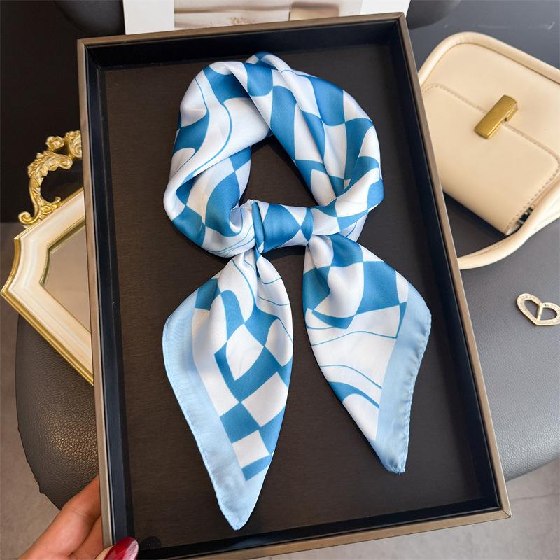 Luxury Print Design Shawl Square Scarf For Women Soft Satin Wraps Neckerchief Female Hair Bands Ribbon Headband Bandana