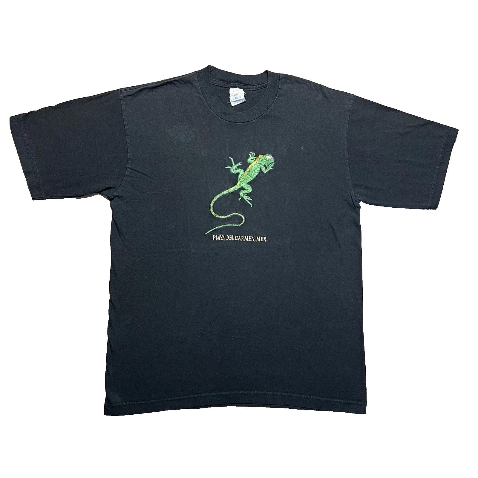 Vintage 90s Playa Del Carmen Mexico Iguana T Shirt Mens XL Black Souvenir Tee S