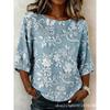 Xiyin's New Summer T-shirt Women's D-printed Retro Round Neck Loose Seven-quarter Sleeve T-shirt Top