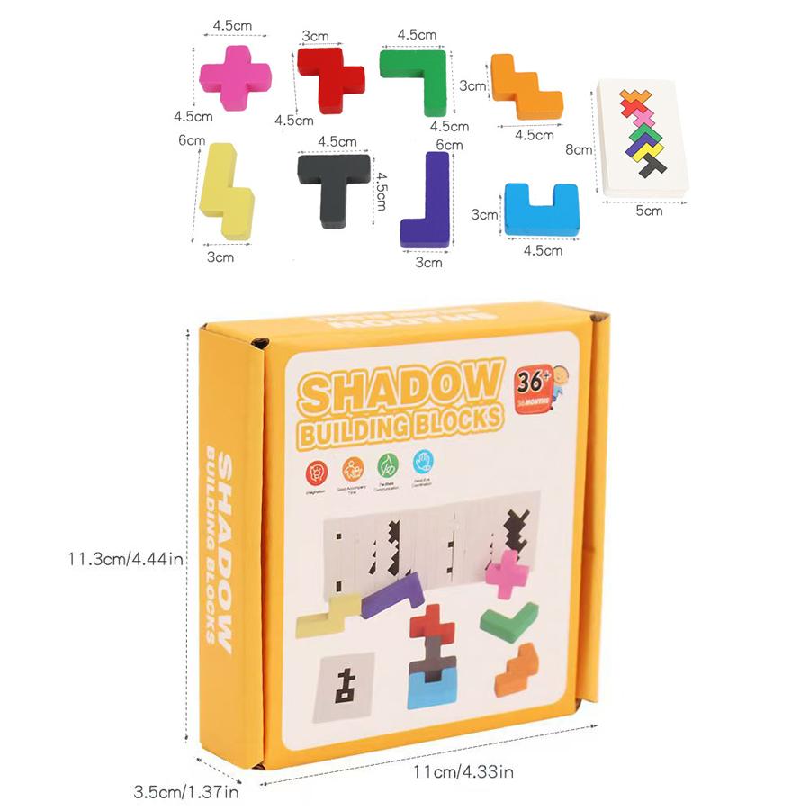 Kids Toy Montessori Shadow Matching Puzzle Blocks Kids Educational Brain Teaser Balance Stacking Shape Learning Toy