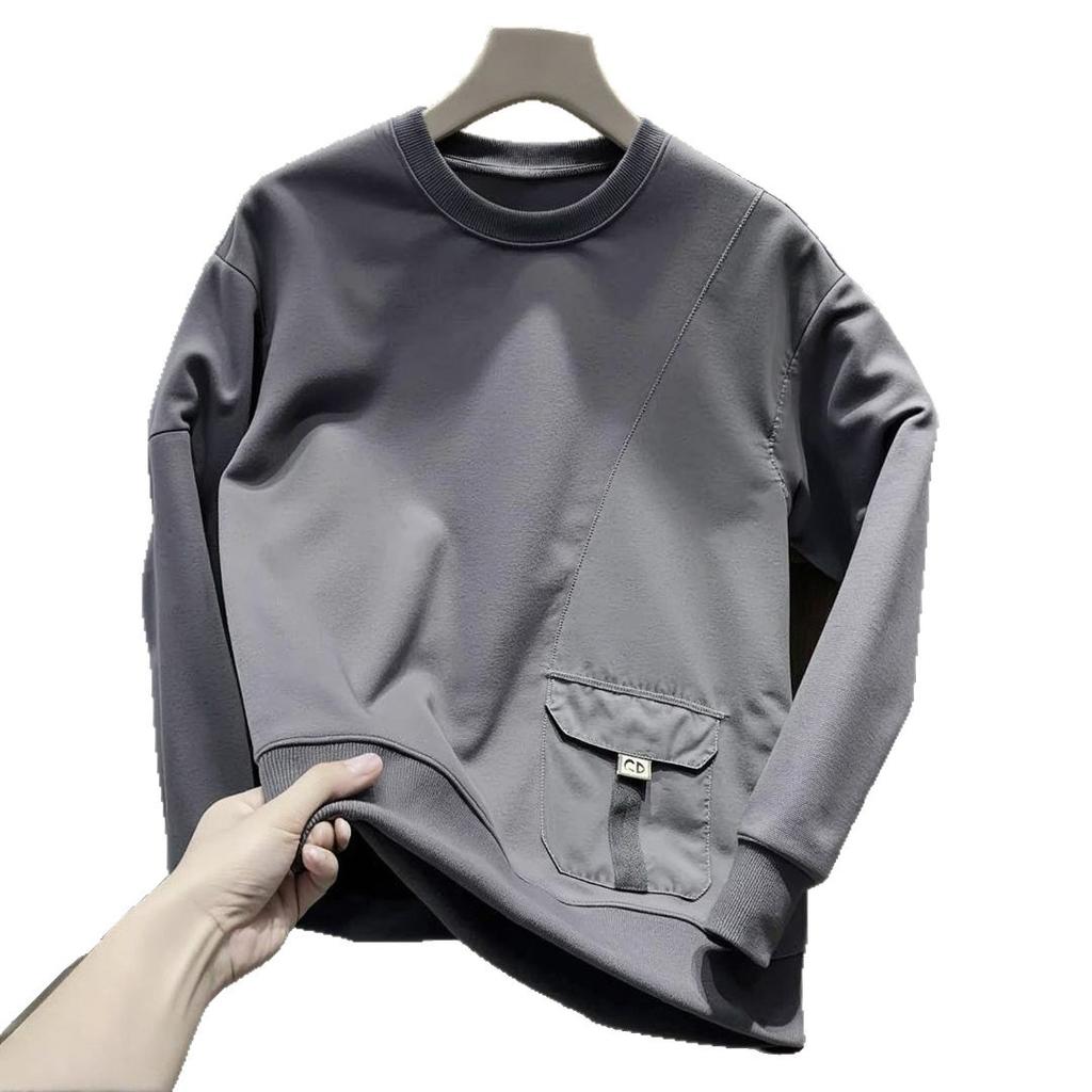 Crew neck solid color daily top versatile T-shirt sweater men's 2025 new Korean version trend loose