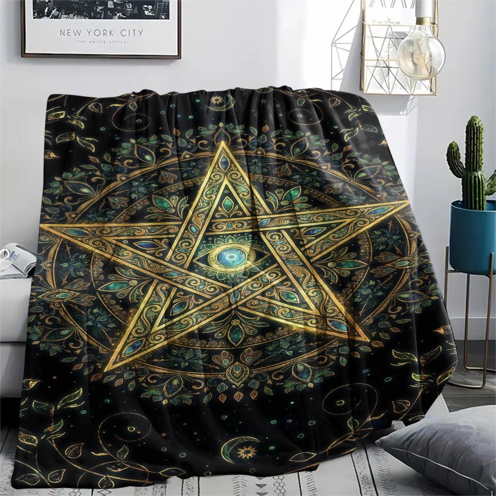 1Pc Satan's Pentagram Print Flannel Blanket, High quality Comfortable for All Seasons, Home Decor, Warmth and Comfort, Perfect for Christmas Gifts138