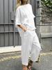 Sommer Neues Damen 2-teiliges Set Große Größe Baumwolle Leinen Hemd Set Hohe Taille Lockere Hose