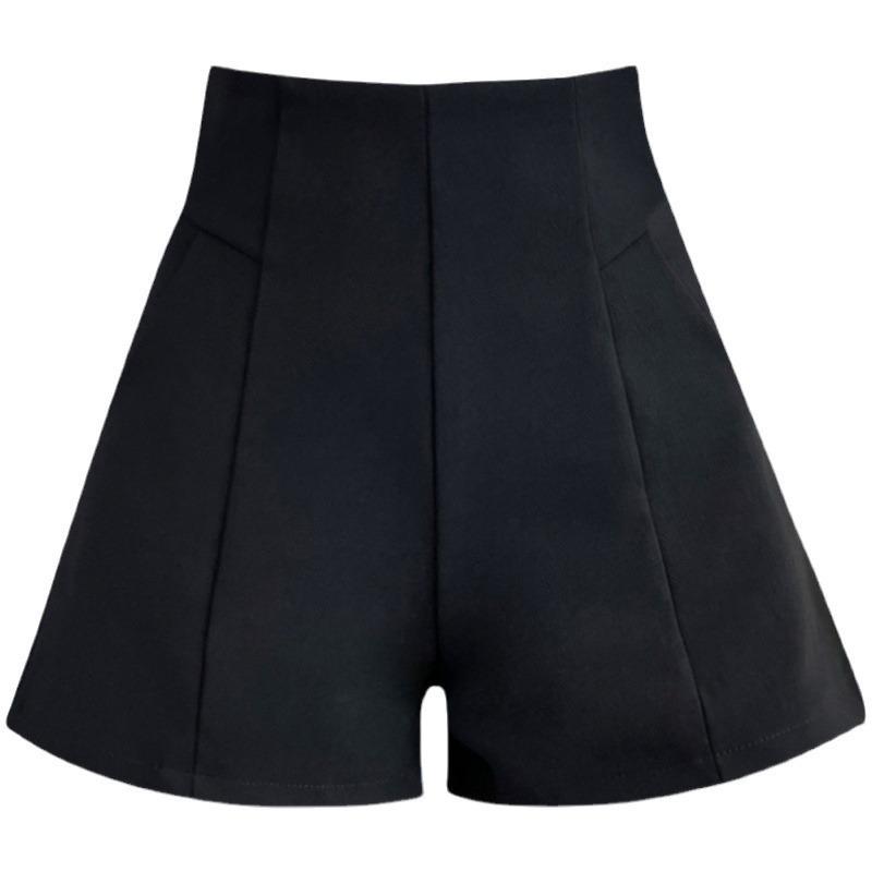 Summer 2024 Women's Black High-Waisted Wide-Leg Shorts: Slimming, Versatile, Casual Bootcut Design