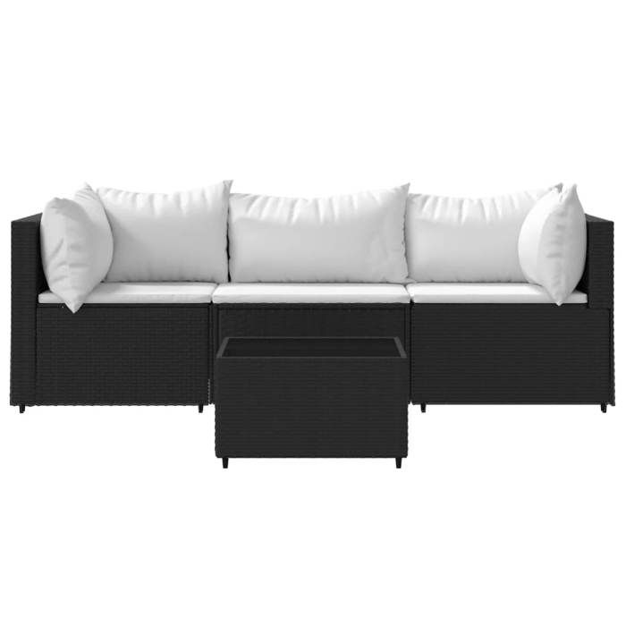 VidaXL Garden Lounge Set 4 Pcs with Cushions Black Wicker, Outdoor Lounge Set, Furniture Set 319735