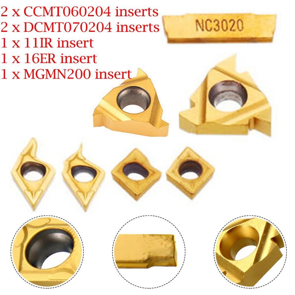 7Pcs Carbide Insert CCMT060204, 11IR, 16ER, MGMN200, DCMT070204 For 12mm Bar