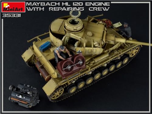Miniart 1/35 Scale German Maybach HL120 Engine for Panzer III/IV with Repair Engineer, Plastic Model Kit MA35331