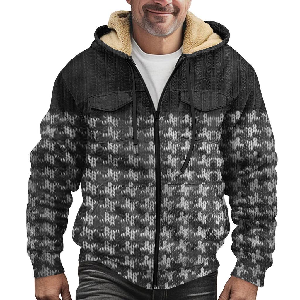 Men'S Winter Zipper Hooded Fleece Sweatshirt With Patch Pocket Casual Jacket