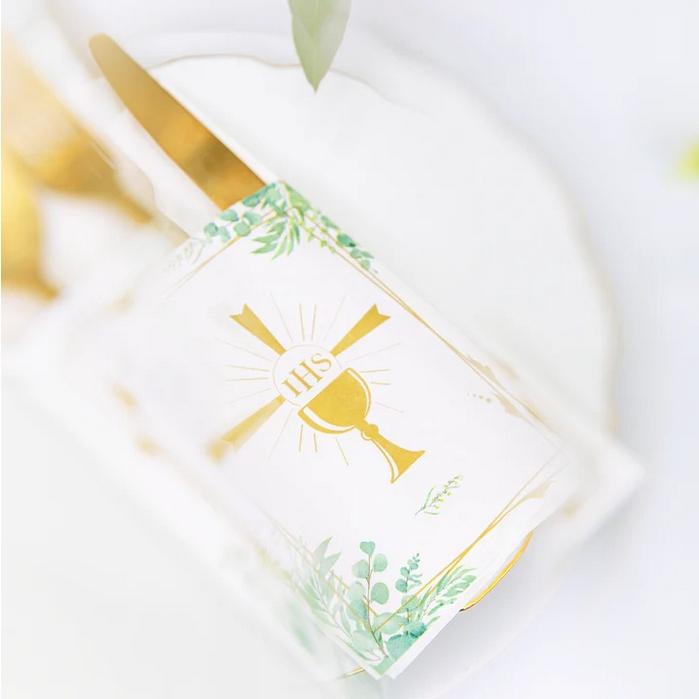 Pockets Napkins Cutlery Case Communion Chalice Ihs Eucalyptus 16 pcs