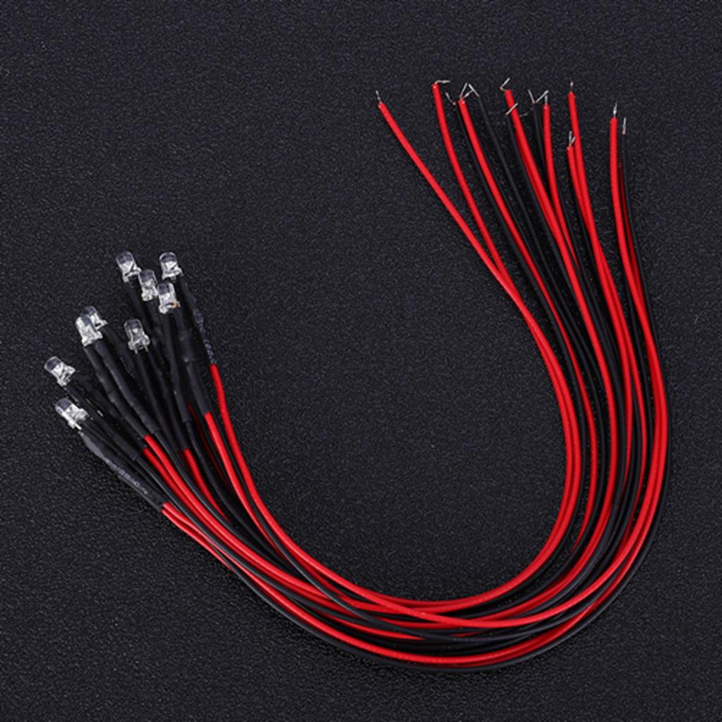 50Pcs Diode Wired Luminous Round Head Highlight Straight Plug LED Beads 12V 3mm LED Diode Wired