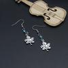 1 Pair of Maple Leaf Element Silver Inlaid Blue Bead Earrings, Naturalistic Design
