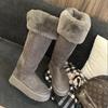 Women's fashion lightweight soft sole winter warm fur one snow boots padded lining non-slip casual sports tall cotton boots