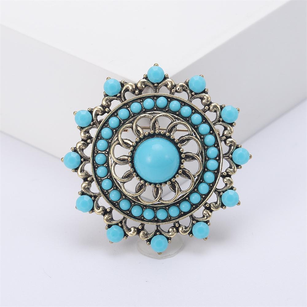 Classic Turkish Brooches for Women Turquoise Flower Pin Friends Party Gift Jewellery Accessories