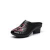 Slippers summer outer wear women's shoes thick heel soft sole sandals women's first layer cowhide hollow non-slip mother sandals