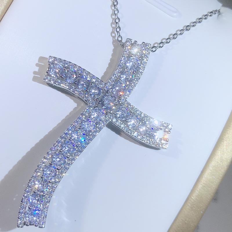Luxury 925 copper Cross Pendant Statement Necklace With AAAA+ Zircon Long Necklace For Women Man Religious Fashion Jewelry Gift