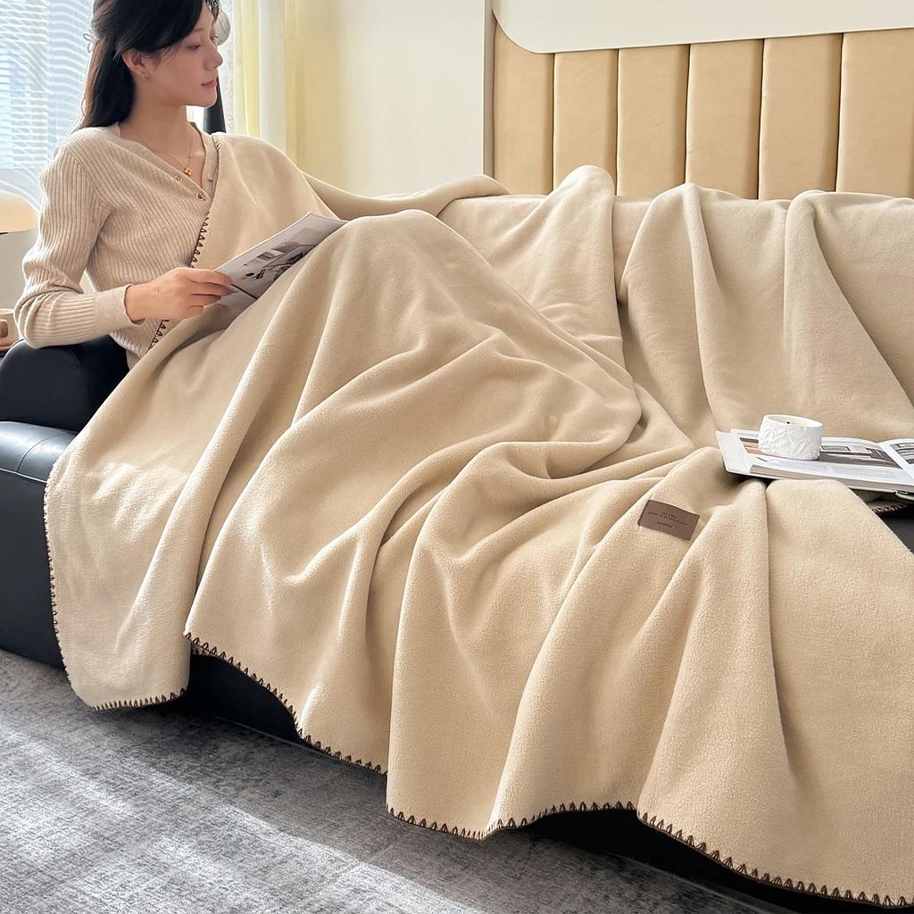 Double Sided Faux Cashmere Warm Autumn Blanket Solid Color Super Soft Plush Throws Blankets for Sofa Bed Multifunctional Plaid