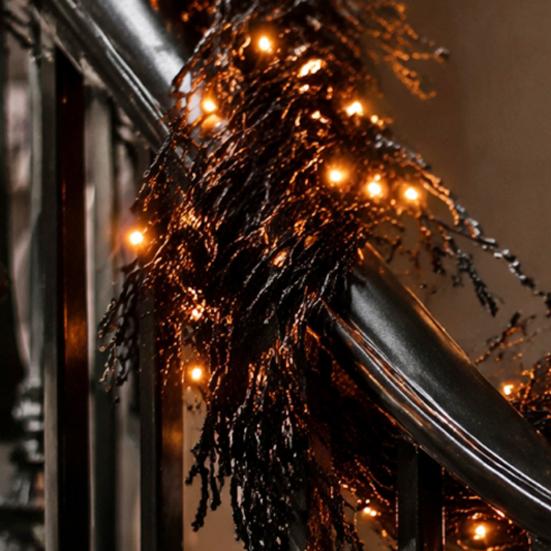 Gothic Horror Party Props Halloween Lighted Creepy Vine Garland with LED Light, Waterproof Faux Black Branch Atmosphere Seasonal Ornaments Decoration