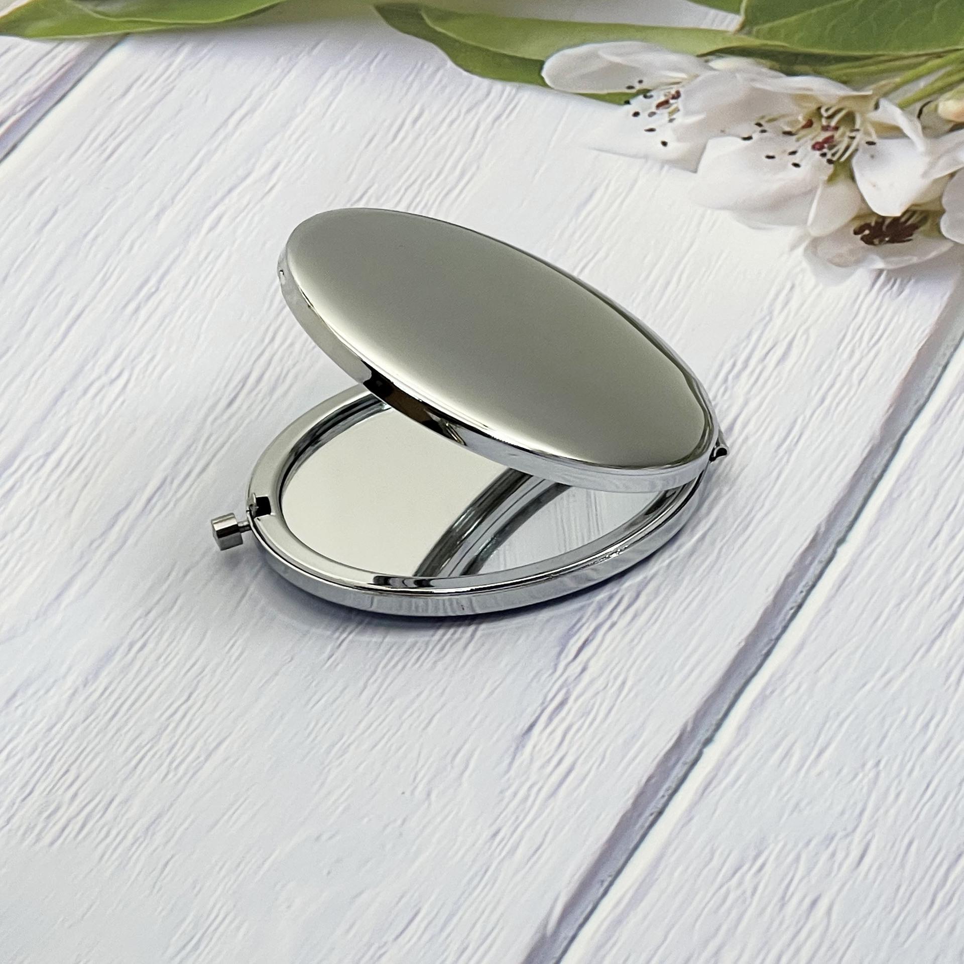 Engraved Double-Sided Portable Makeup Mirror - Metal Folding Design 70mm