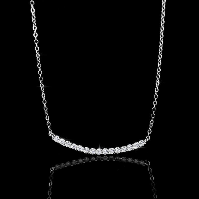 Sterling Moissanite Pendant Necklace Women Minimalist Smile Design 925 Sterling Silver