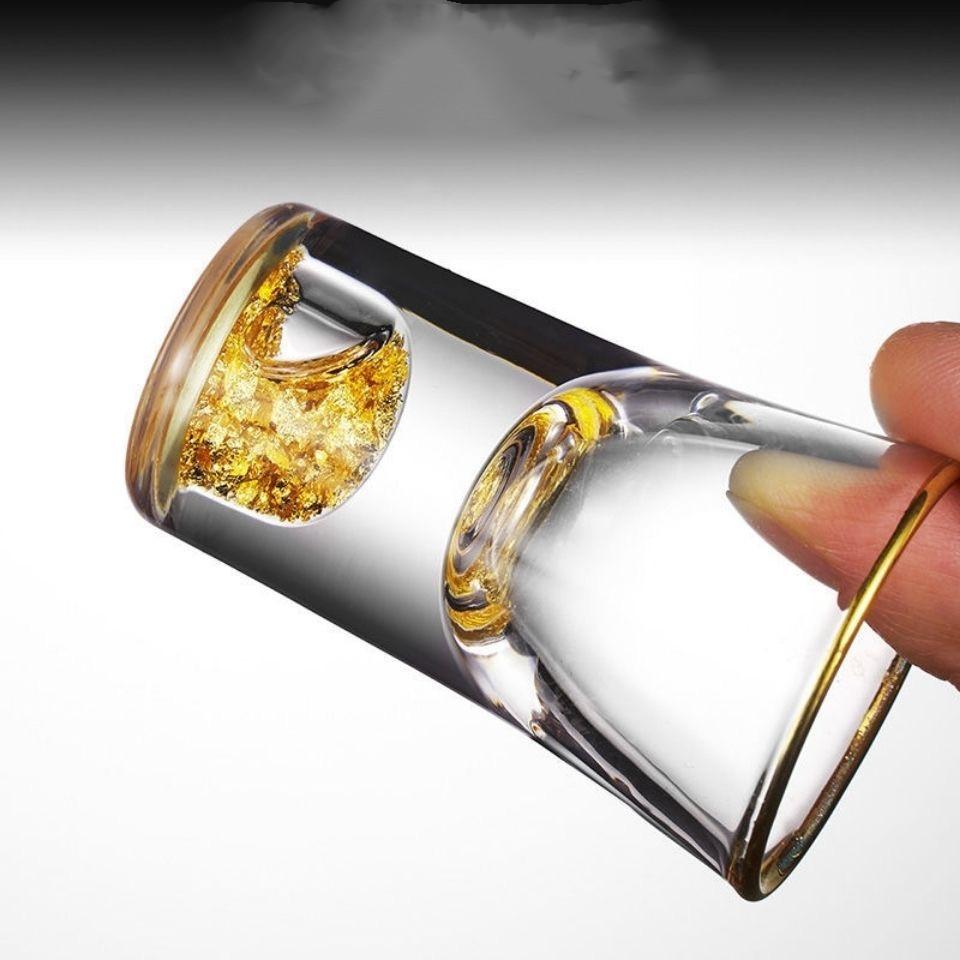 Best Quality 24K Gold Foil Crystal Sake Liquor Spirits Shot Glasses Depth Bomb Cocktail Mini Wine Glass Sheezer Strong Drink Cup