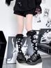 Halloween Diablo Skull Calf Socks Subculture Punk Personality Leather Buckle Pile Lolita Lace Socks Medium Stockings
