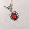 Fashion Gothic Red Rose Cameo Sliver Color Oval-shaped Thorny Frame Pendant Necklace for Women Halloween Retro Charm Jewelry