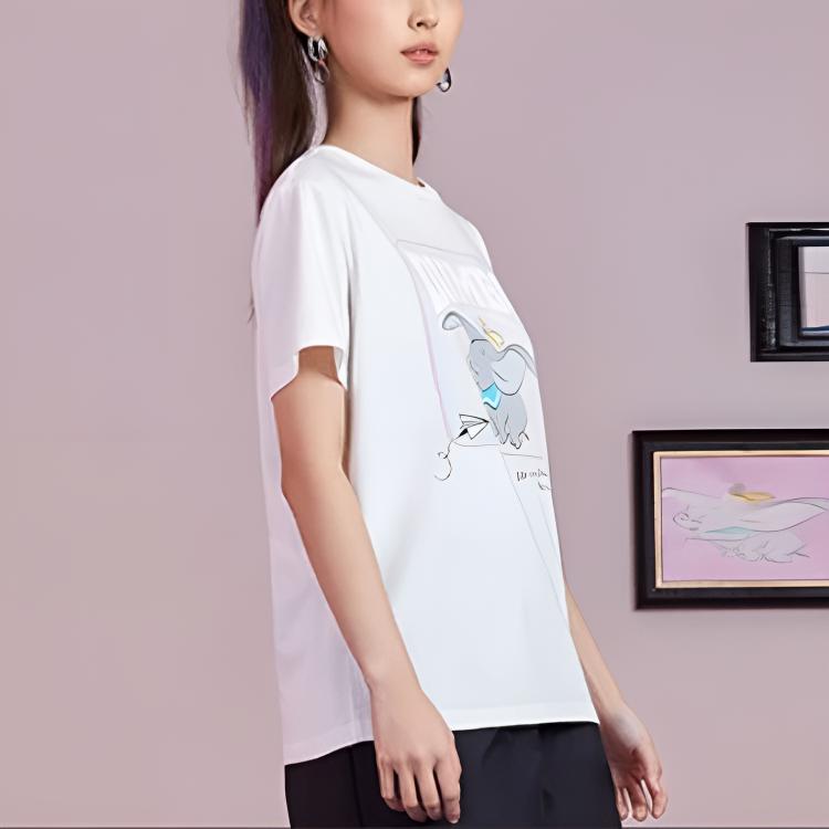 Li Ning X Disney Dumbo Cartoon Print Loose Sports T-Shirt Women Tops White AHSRA64-1